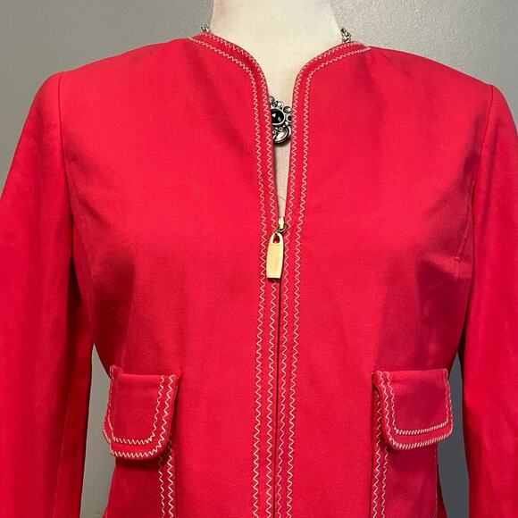 Carlisle Pink/Red Cotton Canvas Zip Up Jacket 2 - Picture 2 of 5